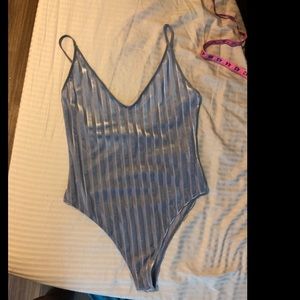 Velvet/mesh ribbed bodysuit